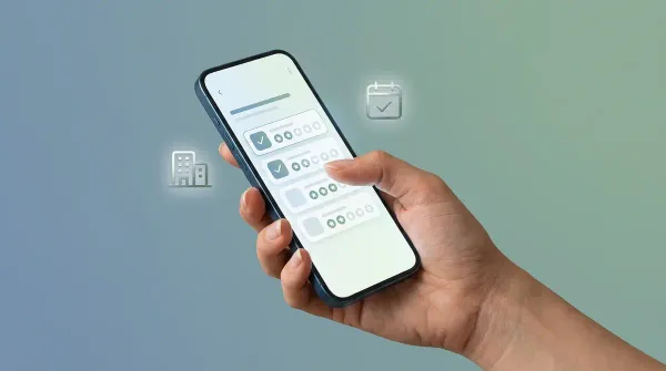 Mano sosteniendo un smartphone con una interfaz de app de gestión de comunidades de vecinos